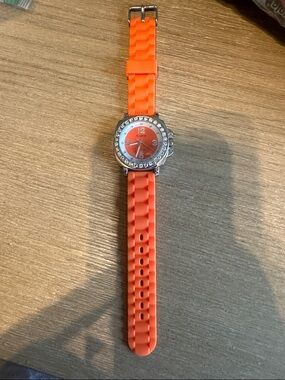 Orange Silicone Strap Watch with Crystal Bezel